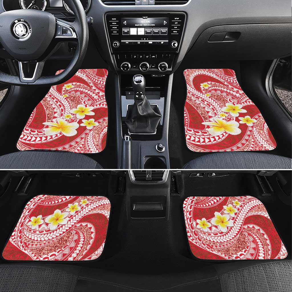 Plumeria Polynesian Coral Glitter Pattern Car Mats LT01 Set 4pcs Coral - Polynesian Pride