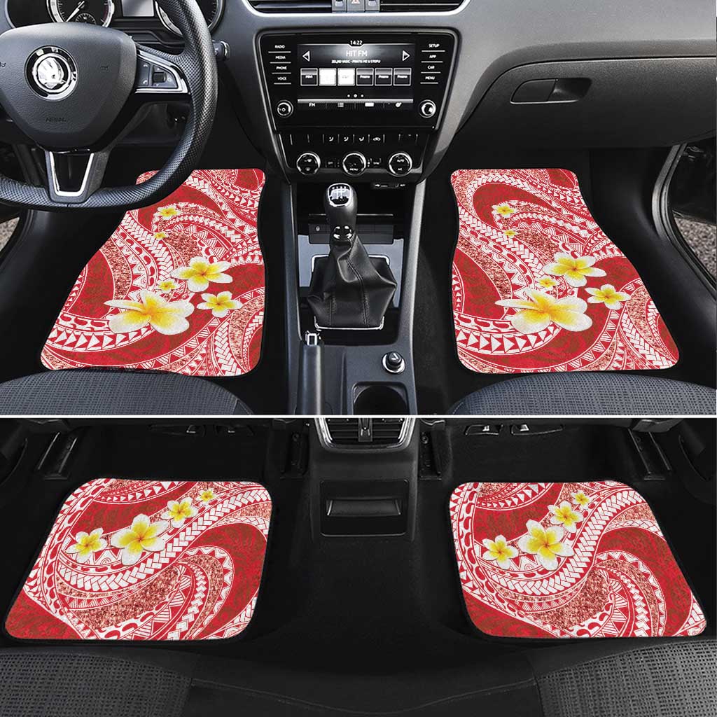 Plumeria Polynesian Coral Glitter Pattern Car Mats