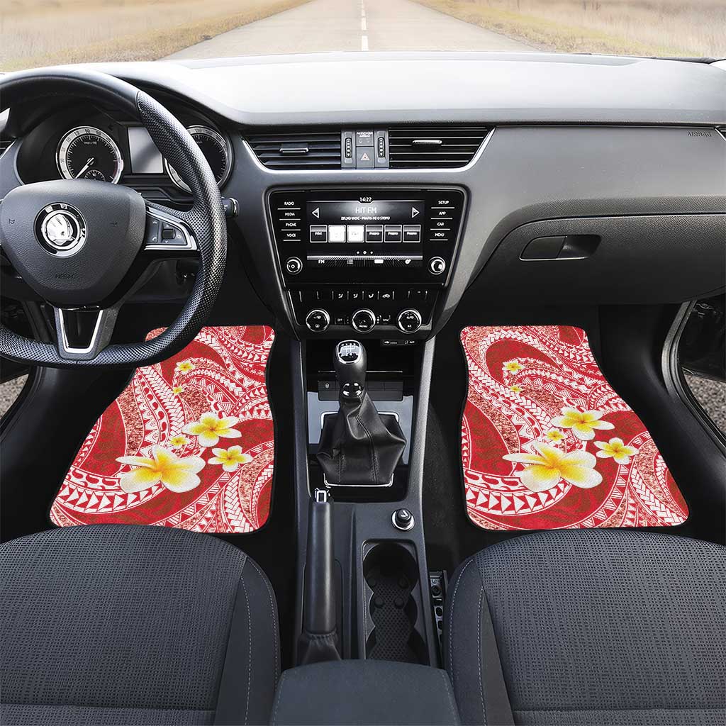 Plumeria Polynesian Coral Glitter Pattern Car Mats LT01 Set 2pcs - Front Coral - Polynesian Pride