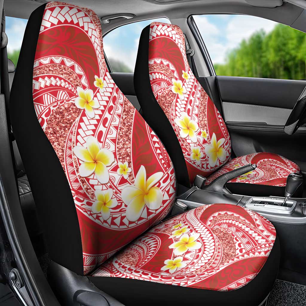 Plumeria Polynesian Coral Glitter Pattern Car Seat Cover