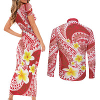 Plumeria Polynesian Coral Glitter Pattern Couples Matching Short Sleeve Bodycon Dress and Long Sleeve Button Shirt LT01 - Polynesian Pride