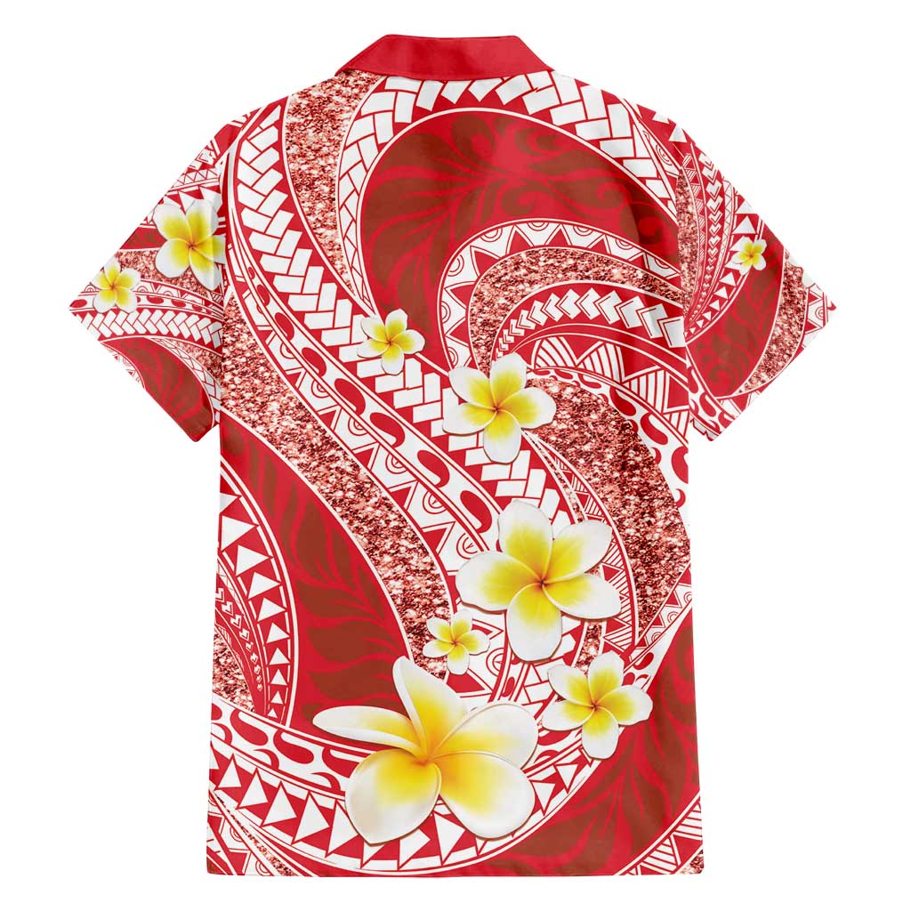 Plumeria Polynesian Coral Glitter Pattern Family Matching Long Sleeve Bodycon Dress and Hawaiian Shirt LT01 - Polynesian Pride