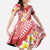 Plumeria Polynesian Coral Glitter Pattern Family Matching Off Shoulder Maxi Dress and Hawaiian Shirt