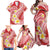 Plumeria Polynesian Coral Glitter Pattern Family Matching Off Shoulder Maxi Dress and Hawaiian Shirt