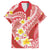 Plumeria Polynesian Coral Glitter Pattern Family Matching Off Shoulder Maxi Dress and Hawaiian Shirt