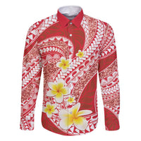 Plumeria Polynesian Coral Glitter Pattern Family Matching Off Shoulder Maxi Dress and Hawaiian Shirt