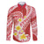 Plumeria Polynesian Coral Glitter Pattern Family Matching Off Shoulder Maxi Dress and Hawaiian Shirt