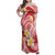 Plumeria Polynesian Coral Glitter Pattern Family Matching Off Shoulder Maxi Dress and Hawaiian Shirt