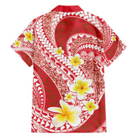 Plumeria Polynesian Coral Glitter Pattern Family Matching Off Shoulder Short Dress and Hawaiian Shirt