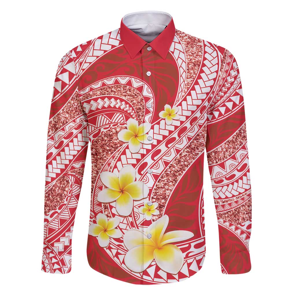 Plumeria Polynesian Coral Glitter Pattern Family Matching Puletasi and Hawaiian Shirt