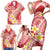 Plumeria Polynesian Coral Glitter Pattern Family Matching Short Sleeve Bodycon Dress and Hawaiian Shirt