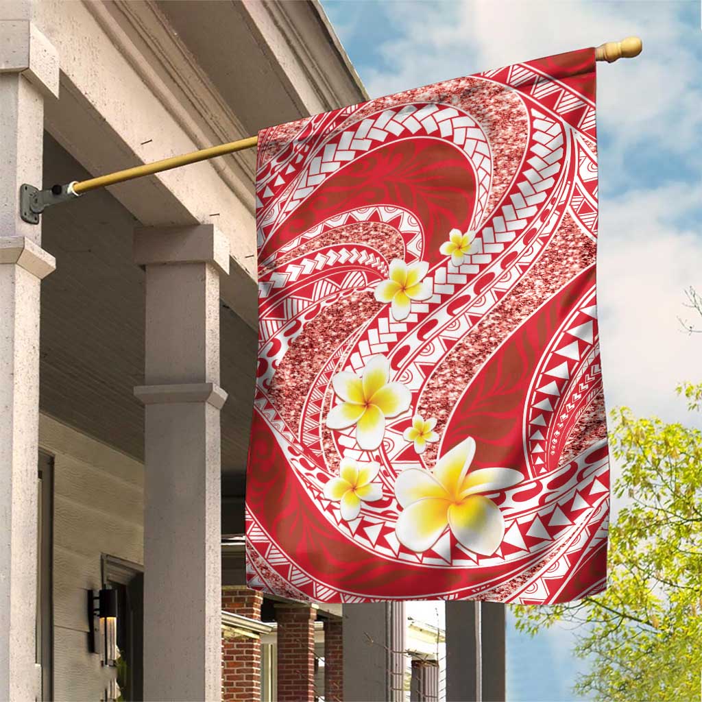Plumeria Polynesian Coral Glitter Pattern Garden Flag LT01 House Flag Coral - Polynesian Pride