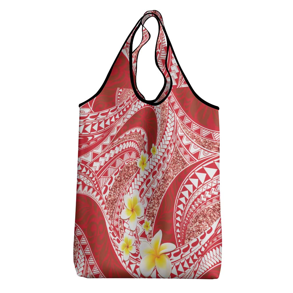 Plumeria Polynesian Coral Glitter Pattern Grocery Bag LT01 - Polynesian Pride