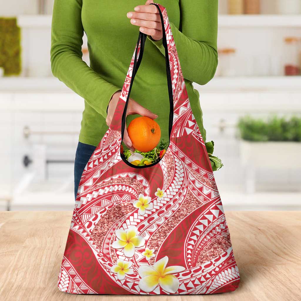 Plumeria Polynesian Coral Glitter Pattern Grocery Bag LT01 - Polynesian Pride
