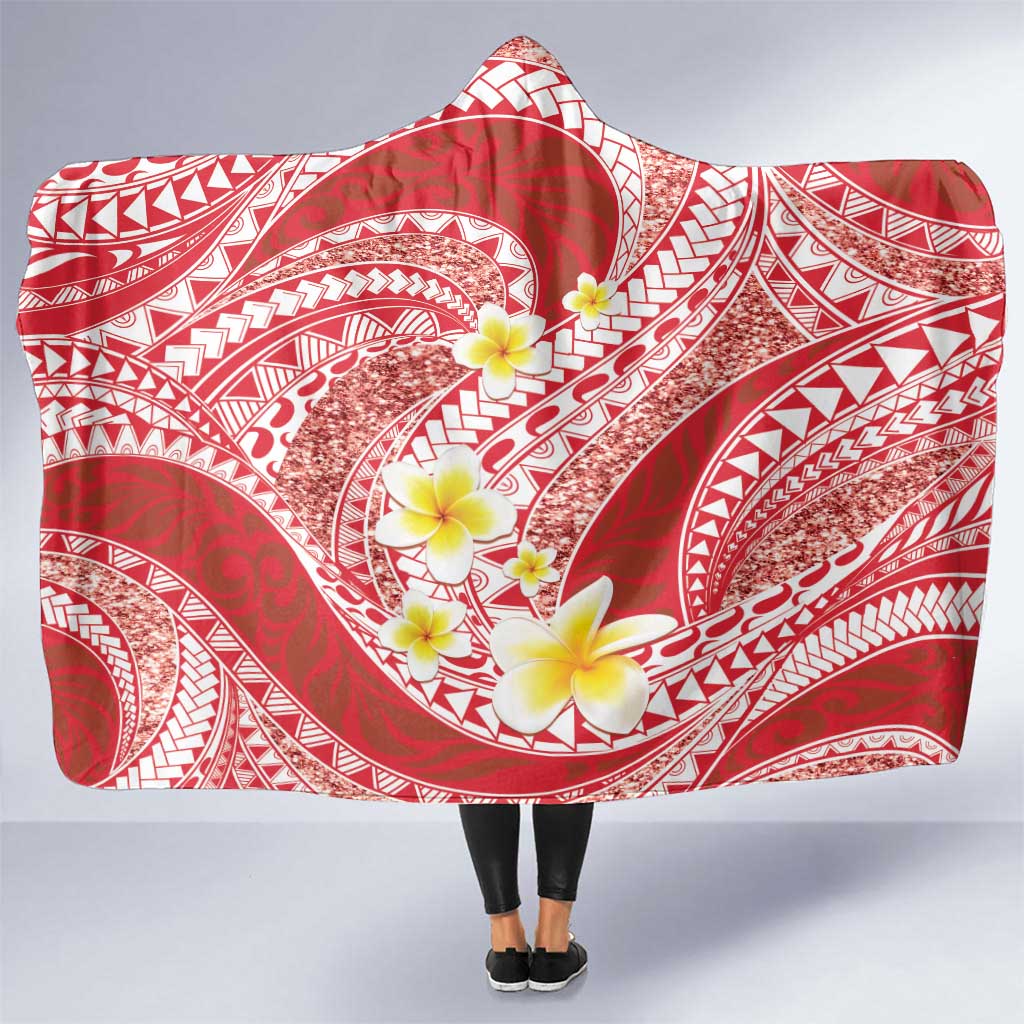 Plumeria Polynesian Coral Glitter Pattern Hooded Blanket LT01 One Size Coral - Polynesian Pride