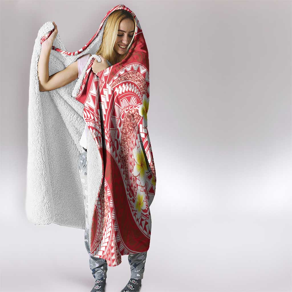 Plumeria Polynesian Coral Glitter Pattern Hooded Blanket LT01 - Polynesian Pride