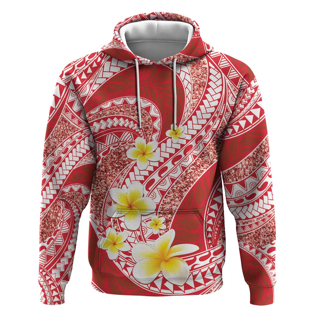 Plumeria Polynesian Coral Glitter Pattern Hoodie