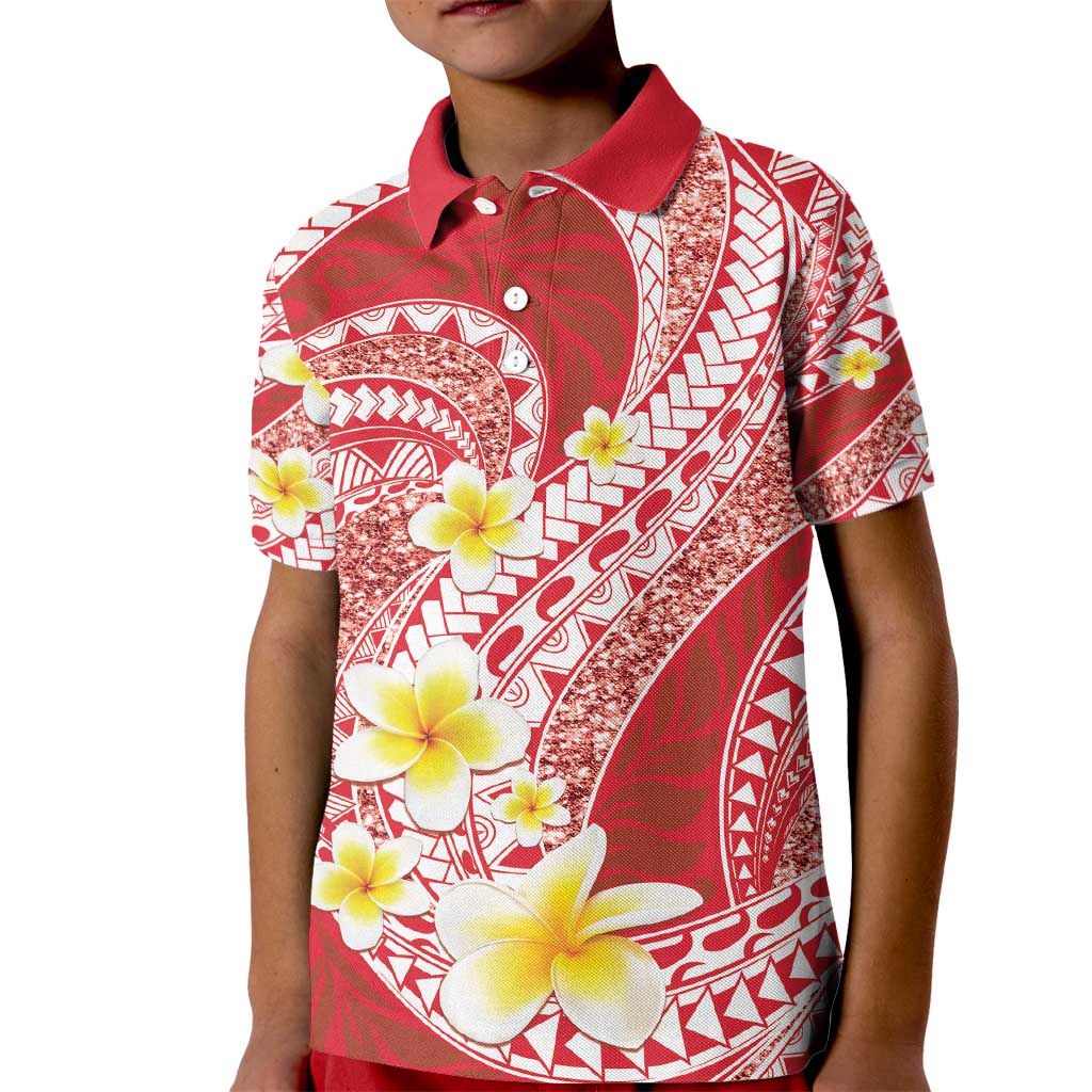 Plumeria Polynesian Coral Glitter Pattern Kid Polo Shirt