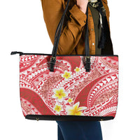 Plumeria Polynesian Coral Glitter Pattern Leather Tote Bag