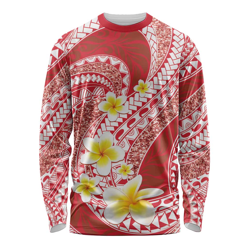 Plumeria Polynesian Coral Glitter Pattern Long Sleeve Shirt LT01 Unisex Coral - Polynesian Pride