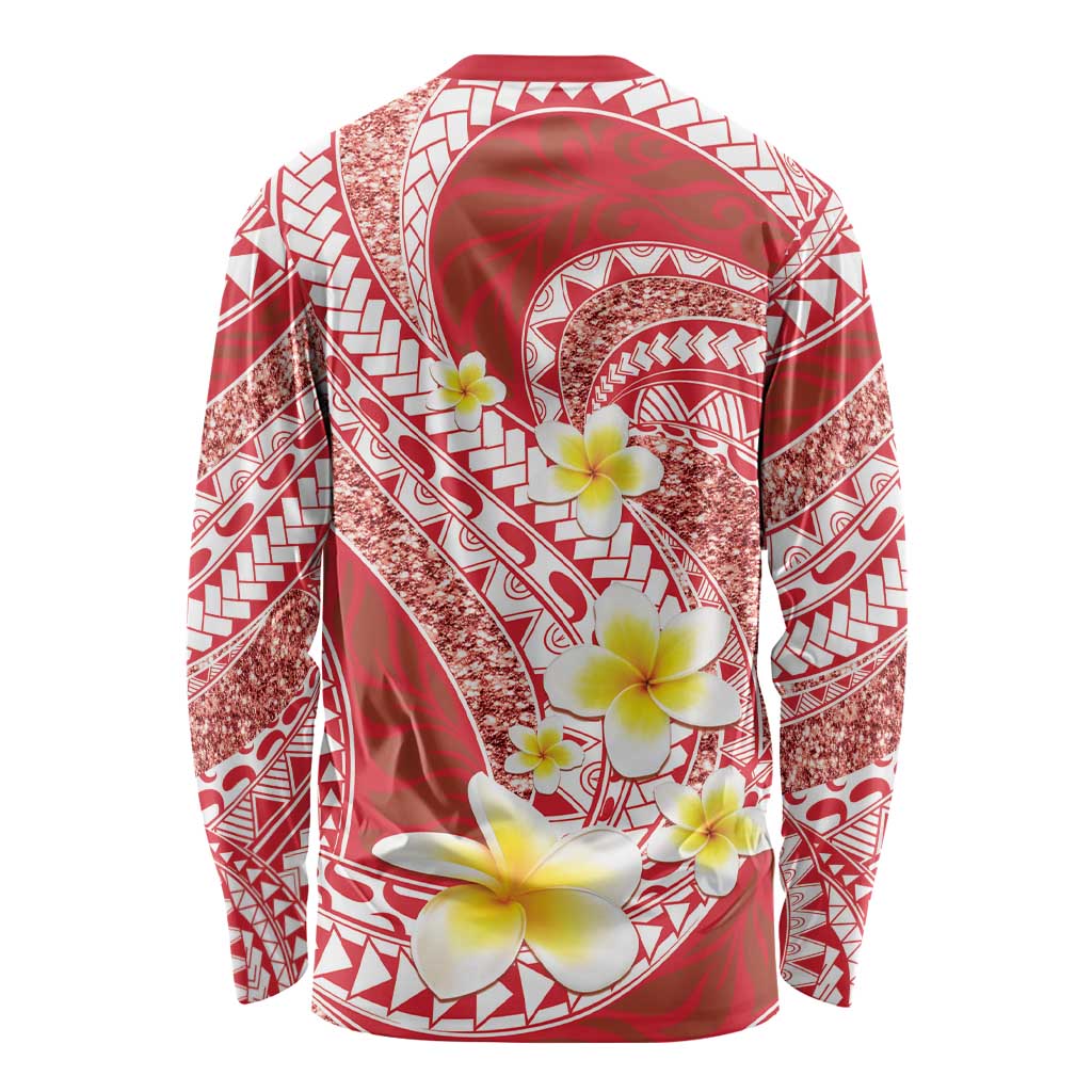 Plumeria Polynesian Coral Glitter Pattern Long Sleeve Shirt LT01 - Polynesian Pride