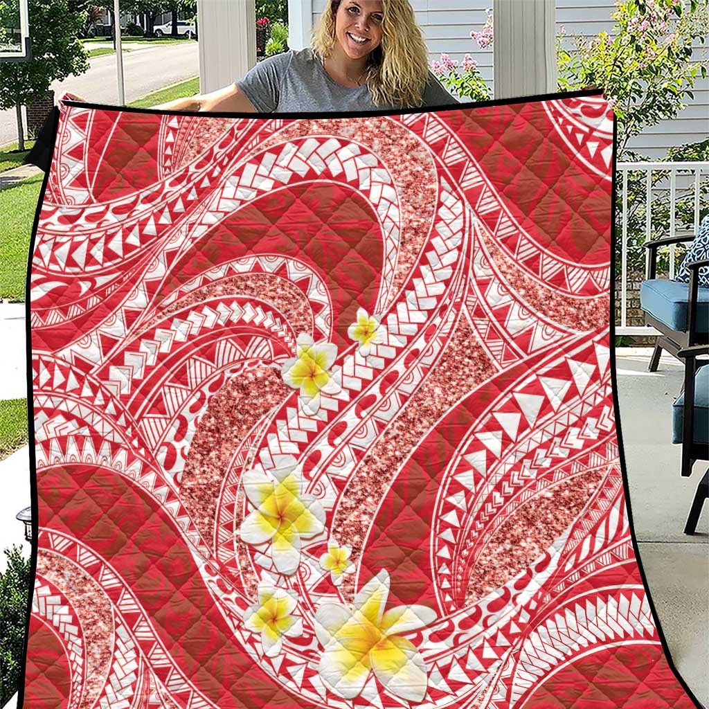 Plumeria Polynesian Coral Glitter Pattern Quilt