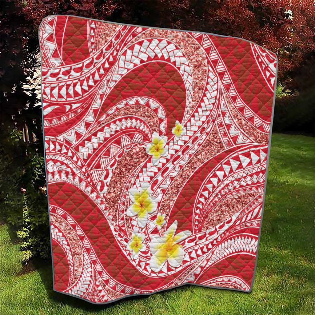 Plumeria Polynesian Coral Glitter Pattern Quilt