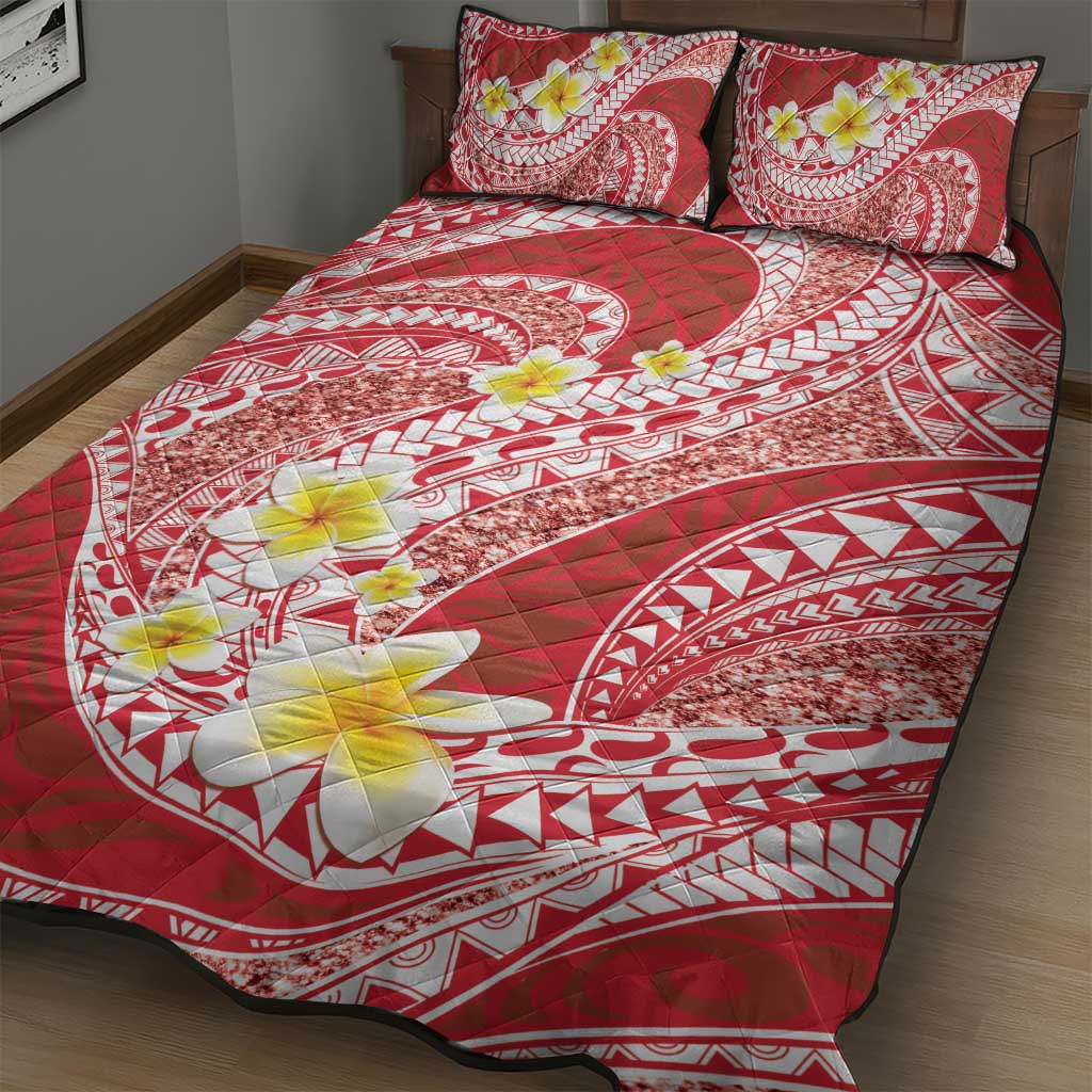 Plumeria Polynesian Coral Glitter Pattern Quilt Bed Set LT01 - Polynesian Pride