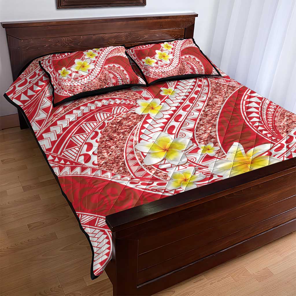 Plumeria Polynesian Coral Glitter Pattern Quilt Bed Set LT01 - Polynesian Pride