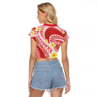 Plumeria Polynesian Coral Glitter Pattern Raglan Cropped T Shirt LT01 - Polynesian Pride