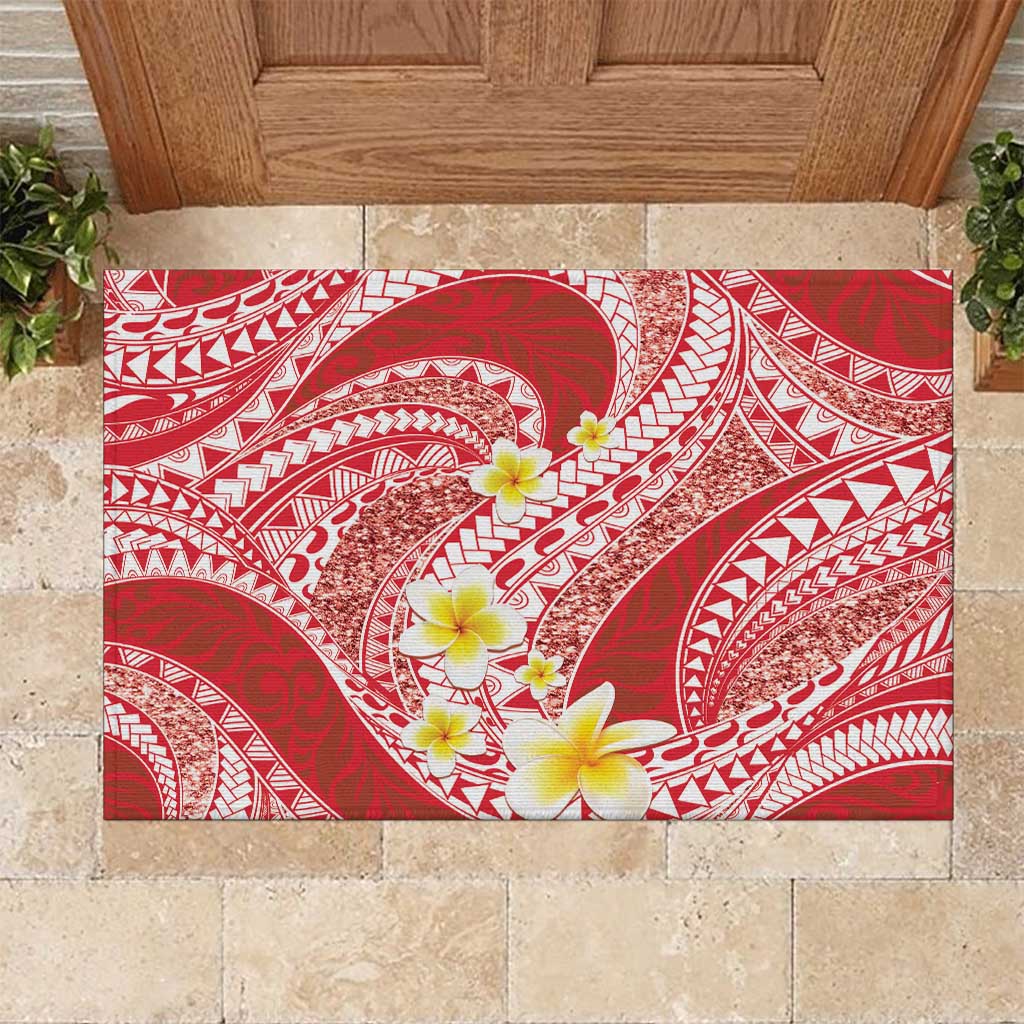 Plumeria Polynesian Coral Glitter Pattern Rubber Doormat LT01 Coral - Polynesian Pride