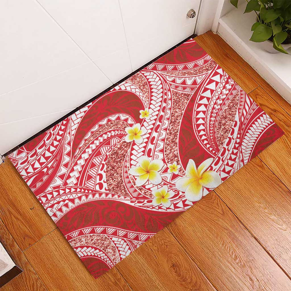 Plumeria Polynesian Coral Glitter Pattern Rubber Doormat LT01 - Polynesian Pride