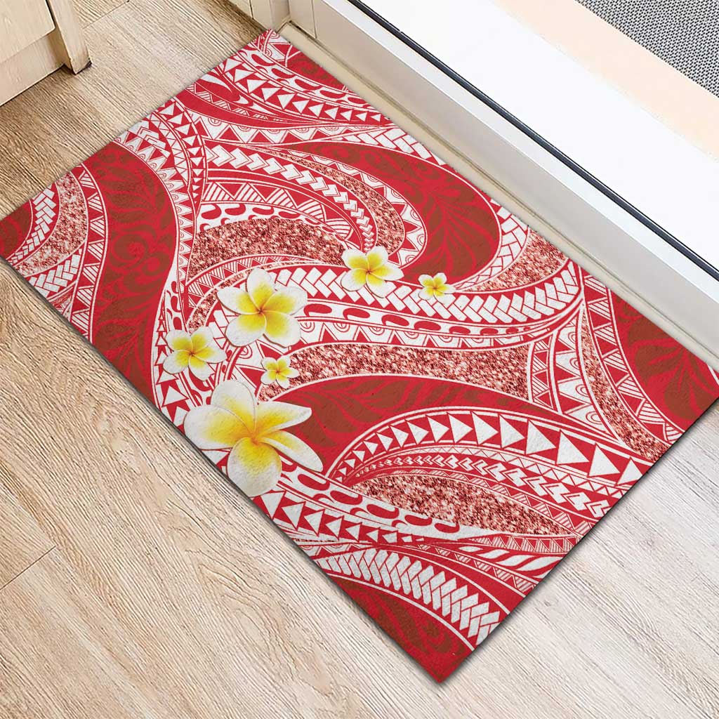 Plumeria Polynesian Coral Glitter Pattern Rubber Doormat LT01 - Polynesian Pride