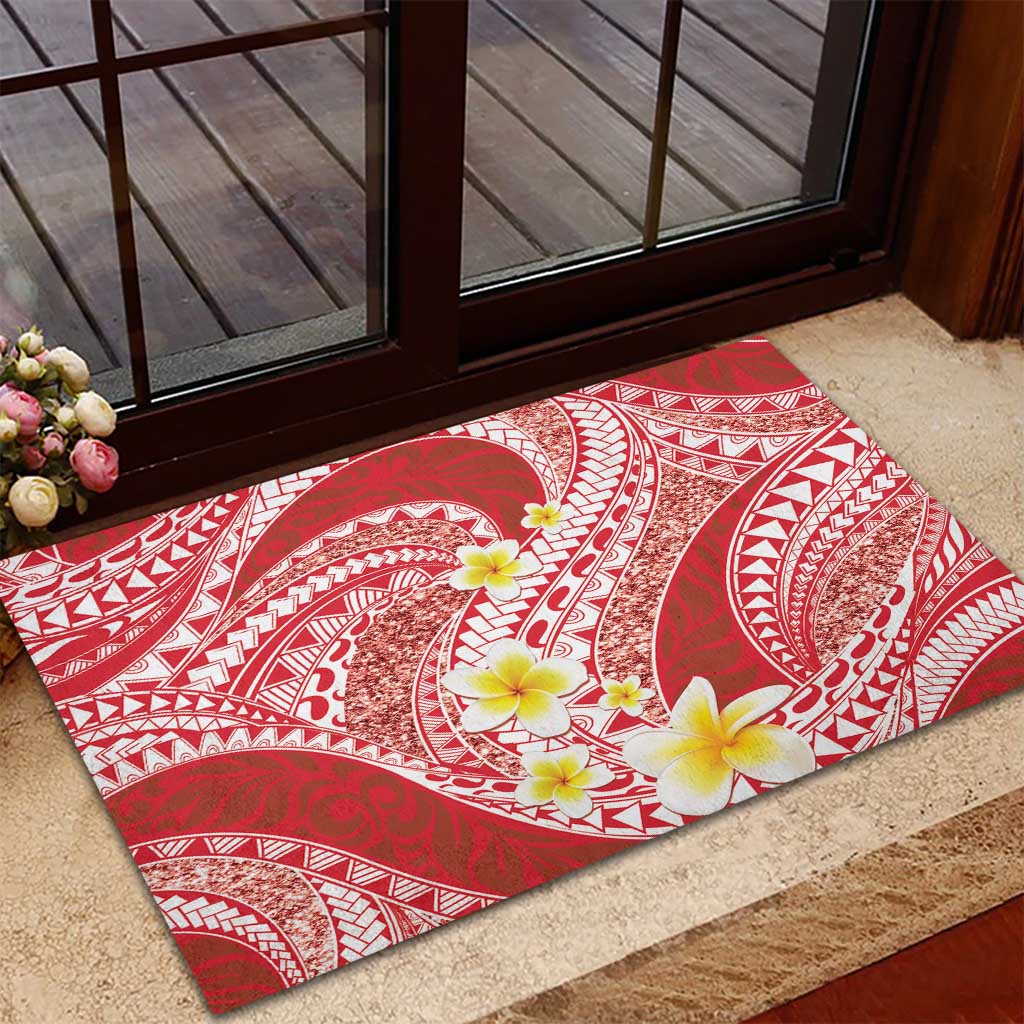 Plumeria Polynesian Coral Glitter Pattern Rubber Doormat LT01 - Polynesian Pride