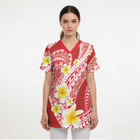 Plumeria Polynesian Coral Glitter Pattern Scrub Top LT01 - Polynesian Pride