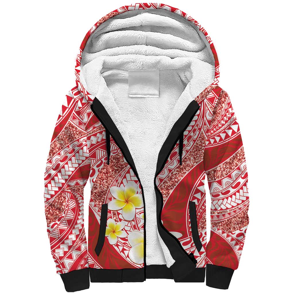 Plumeria Polynesian Coral Glitter Pattern Sherpa Hoodie LT01 Unisex Coral - Polynesian Pride