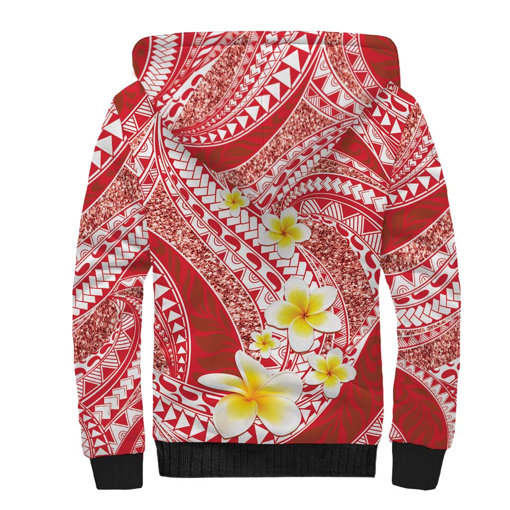 Plumeria Polynesian Coral Glitter Pattern Sherpa Hoodie LT01 - Polynesian Pride