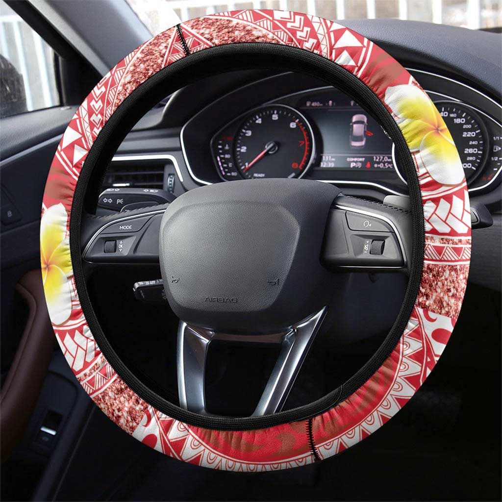 Plumeria Polynesian Coral Glitter Pattern Steering Wheel Cover LT01 - Polynesian Pride