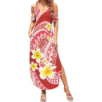 Plumeria Polynesian Coral Glitter Pattern Summer Maxi Dress LT01 Women Coral - Polynesian Pride