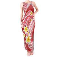 Plumeria Polynesian Coral Glitter Pattern Tank Maxi Dress LT01 Women Coral - Polynesian Pride