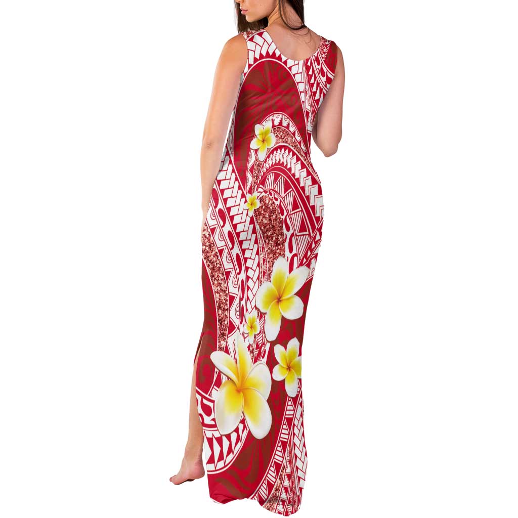 Plumeria Polynesian Coral Glitter Pattern Tank Maxi Dress LT01 - Polynesian Pride