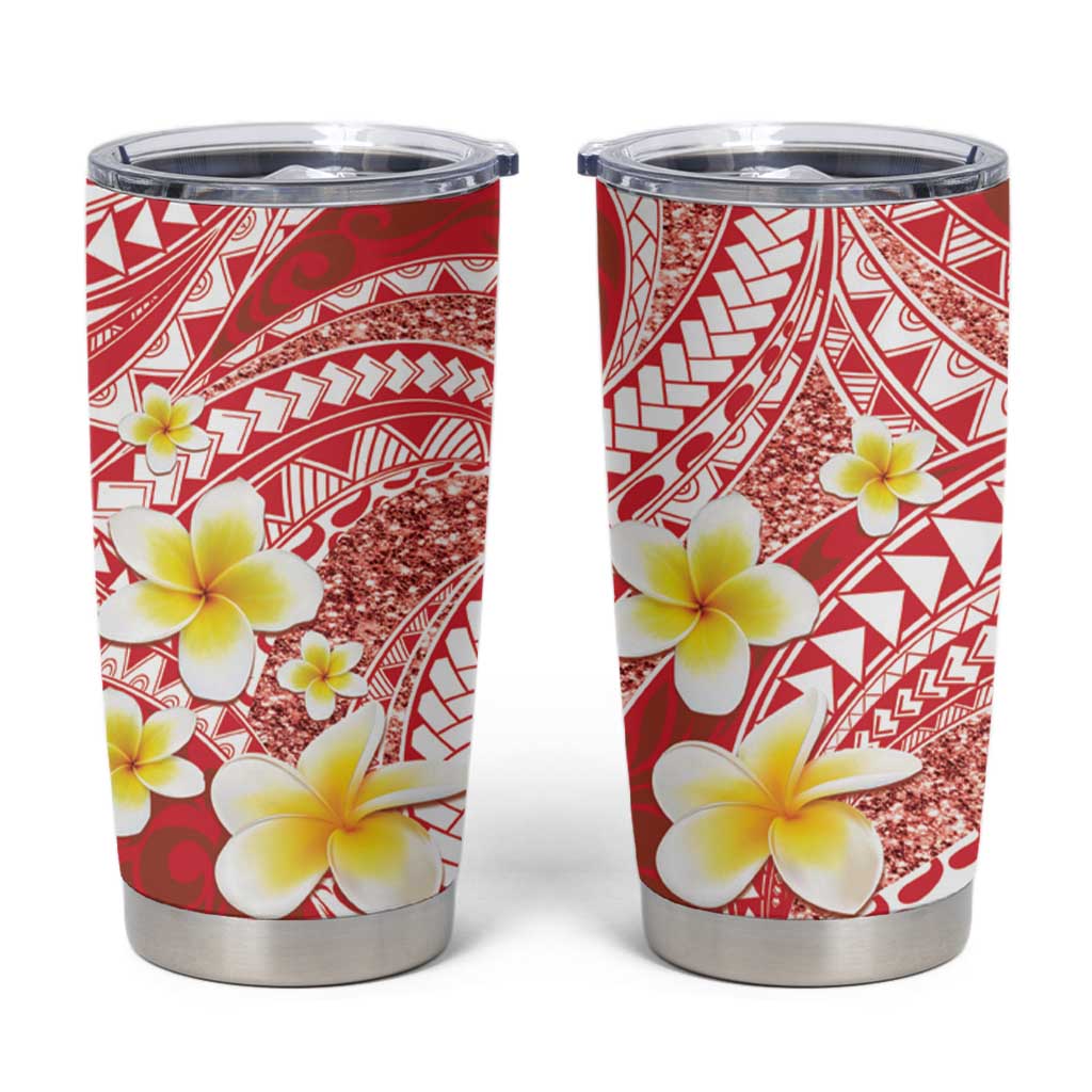 Plumeria Polynesian Coral Glitter Pattern Tumbler Cup LT01 Coral - Polynesian Pride