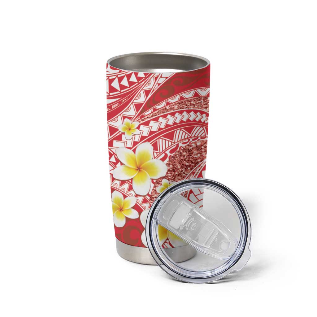 Plumeria Polynesian Coral Glitter Pattern Tumbler Cup LT01 - Polynesian Pride