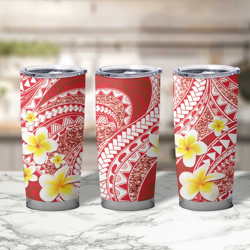 Plumeria Polynesian Coral Glitter Pattern Tumbler Cup LT01 - Polynesian Pride