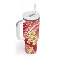 Plumeria Polynesian Coral Glitter Pattern Tumbler With Handle LT01 - Polynesian Pride