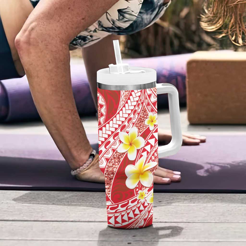Plumeria Polynesian Coral Glitter Pattern Tumbler With Handle LT01 - Polynesian Pride