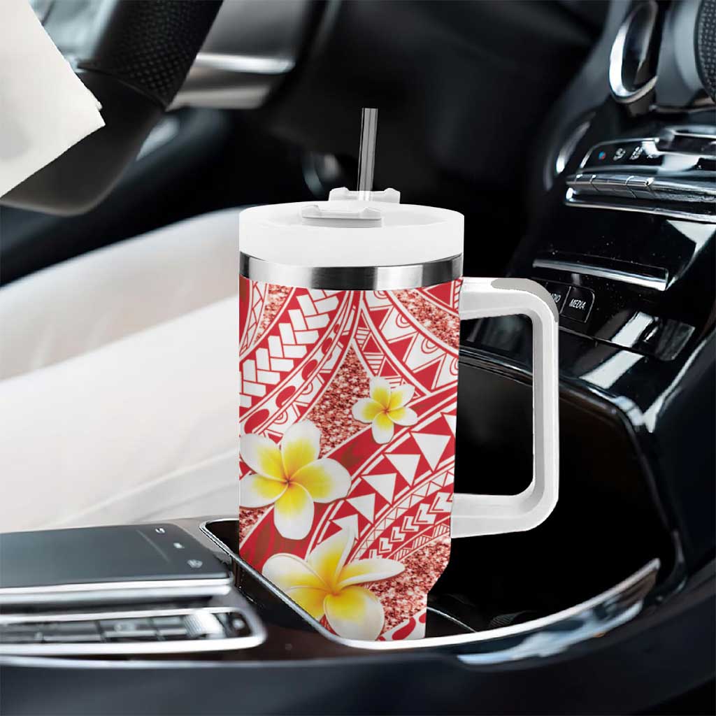 Plumeria Polynesian Coral Glitter Pattern Tumbler With Handle LT01 - Polynesian Pride