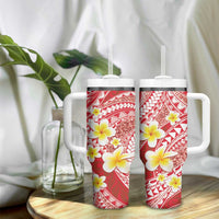 Plumeria Polynesian Coral Glitter Pattern Tumbler With Handle LT01 - Polynesian Pride
