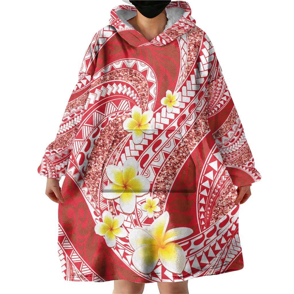 Plumeria Polynesian Coral Glitter Pattern Wearable Blanket Hoodie LT01 - Polynesian Pride