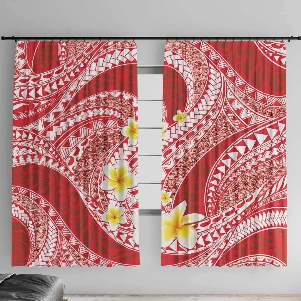 Plumeria Polynesian Coral Glitter Pattern Window Curtain LT01 With Hooks Coral - Polynesian Pride